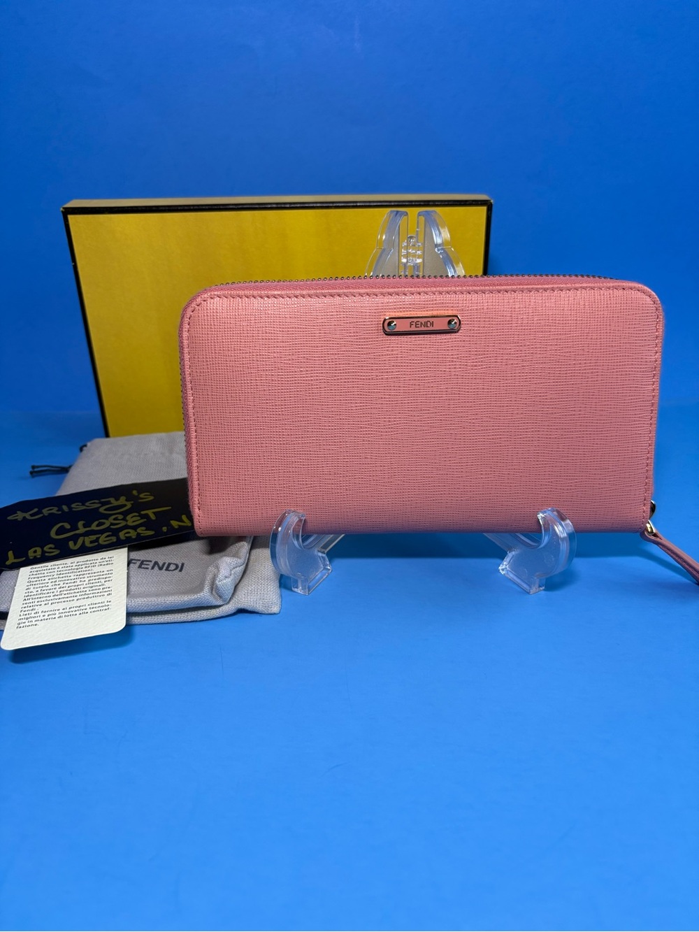 🌼 Fendi Crayons Rose Pink Saffiano Zip-Around Wallet w/ dustbag and box